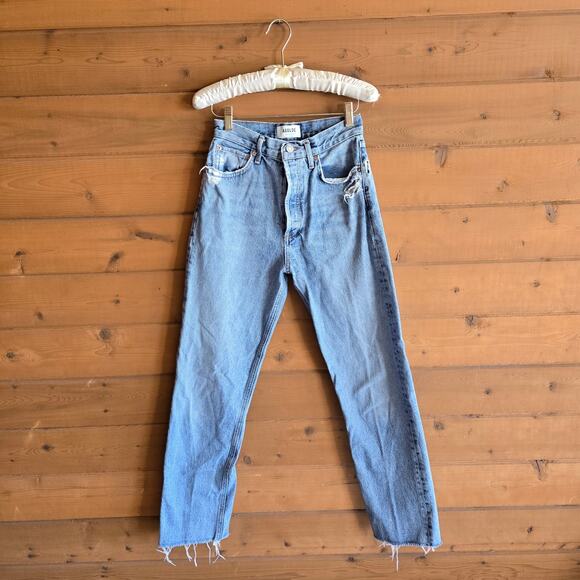 Agolde 90's Pinch Waist Ruminate 25 Raw Hem Distressed Button Fly Jean Denim - Picture 2 of 9